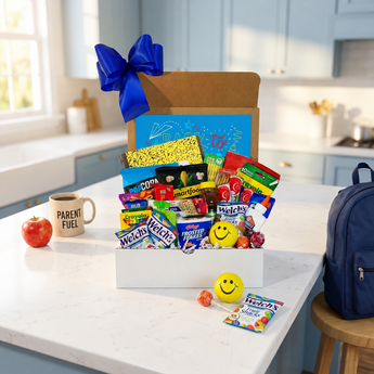 Back To School Snack Box on a kitchen counter | Boston Gift Baskets