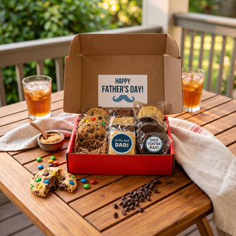 Father's Day Cookies and Brownies gift box on a patio table | Boston Gift Baskets
