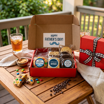 Father's Day Cookies and Brownies gift box on a patio table | Boston Gift Baskets
