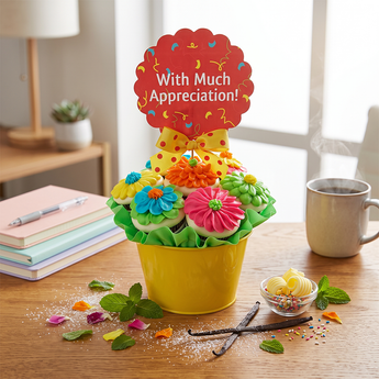 Garden Blooms Cupcake Bouquet with seven cupcakes piped in colorful flower frosting