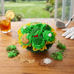 Golf Cupcake Bouquet with seven golf themed cupcakes arranged as a bouquet