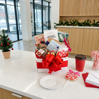 Holiday Crunch Gift Box Regular in an office break room | Boston Gift Baskets