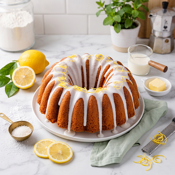 Lemon Bundt Cake: lemon bundt cake finished with a shiny lemon glaze