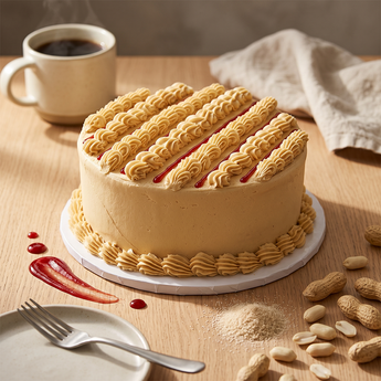 Peanut Butter & Jelly Cake with piped peanut butter frosting and jelly