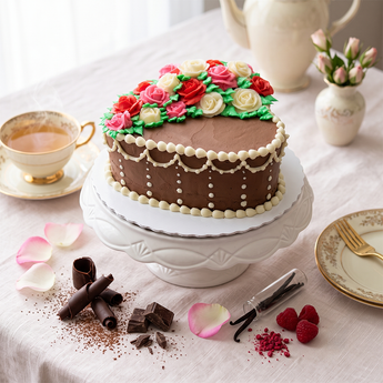 Rose Heart Cake, heart-shaped with hand-piped buttercream roses