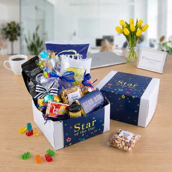 Star of the Day Edible Gift Basket Regular on an office desk | Boston Gift Baskets