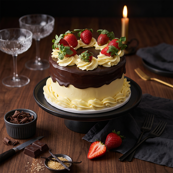 Strawberry Ganache Cake with fresh strawberries and glossy chocolate ganache