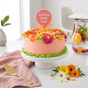 Sugar Garden Cake decorated with an assortment of hand-piped buttercream flowers in soft colors