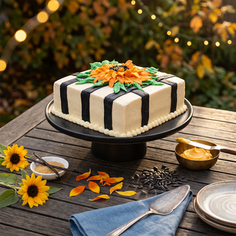 Sunflower Bloom Cake finished with hand-piped golden sunflowers
