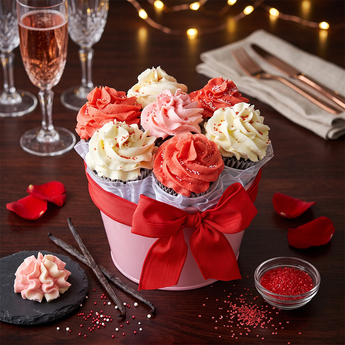 Valentine Blooms Cupcake Bouquet with seven cupcakes in romantic floral frosting