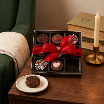 Valentine's Day chocolate covered Oreos gift box by candlelight | Boston Gift Baskets