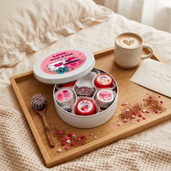 Valentine's Day Oreos tin on a breakfast in bed tray | Boston Gift Baskets