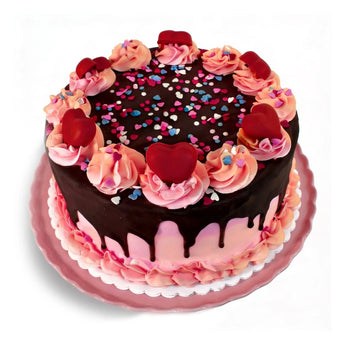 Decorative cake with pink and red flowers on a white background