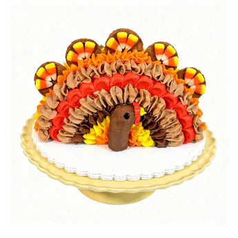 Turkey-shaped cake on a white background
