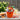 South of Boston Gift Basket, an orange bucket of salsa, tortilla chips, Hot Tamales, jalapeno chips and spicy snacks, on a teak patio table at a summer cookout