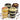 Four layered cupcake dessert jars with various toppings on a white background