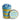 Decorative jar with blue and yellow layers of cupcake dessert and a customizable 'Hello Baby Boy' label.